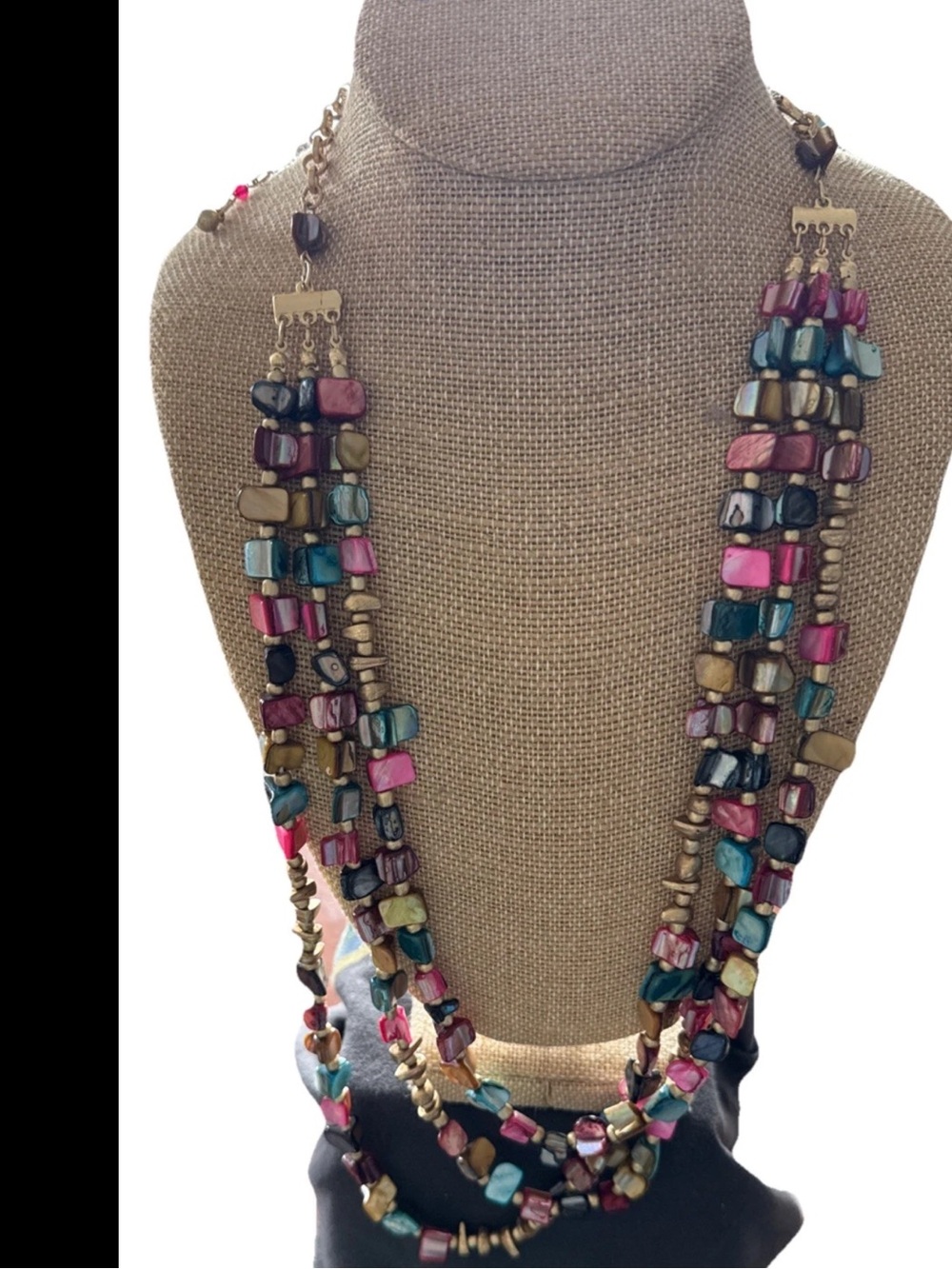 Chicos Statement Necklace~3 Strands Layered Colorful Beads 24" Boho Fashion